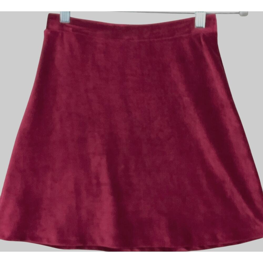 ALTAR'D STATE Velvet A Line Mini Skirt Stretch Burgundy Wine Red sz Medium NEW - Picture 2 of 7